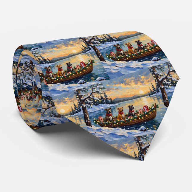 Pitbull Christmas Boat Holiday Tie (Rolled)