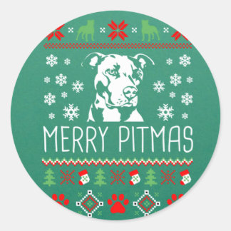 Pitbull Christmas Lovers Merry Pitmas Ugly Christm Classic Round Sticker