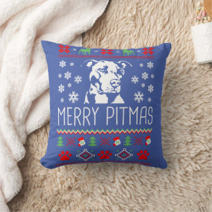 Pitbull Christmas Lovers Merry Pitmas Ugly Christm Cushion