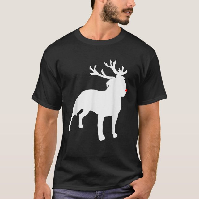 Pitbull Christmas Nosed Reindeer Pitbull Santa Dog T-Shirt (Front)