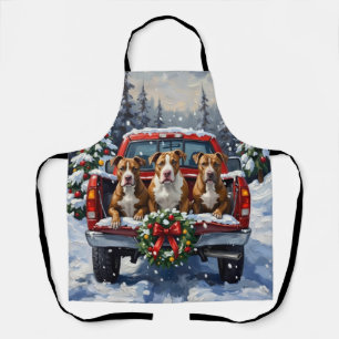 Pitbull Christmas Red Truck Holiday Apron