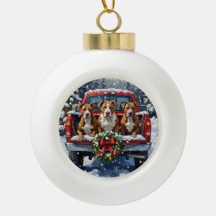 Pitbull Christmas Red Truck Holiday Ceramic Ball Christmas Ornament