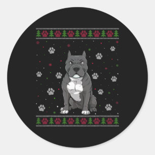 Pitbull Christmas Sweater Xmas Pet Animal Dog Love Classic Round Sticker