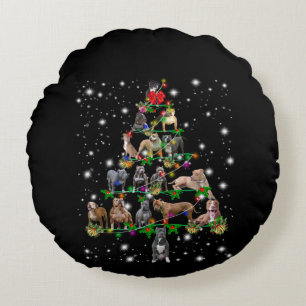 Pitbull Christmas Tree Covered By Flashlight Round Cushion