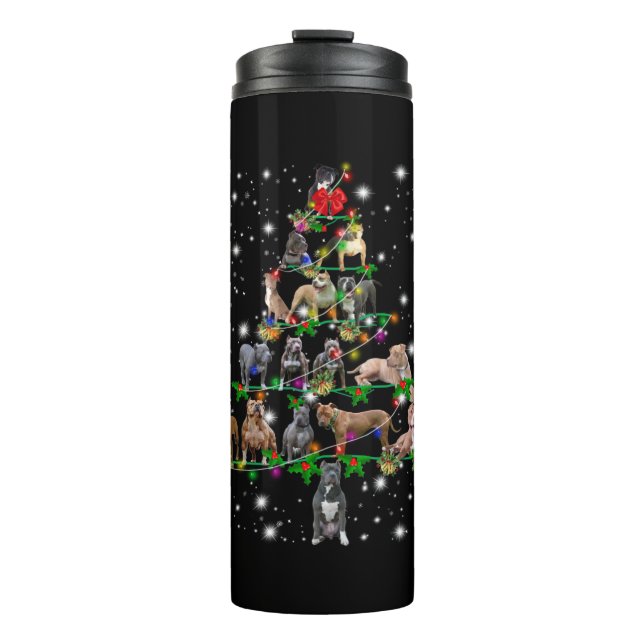 Pitbull Christmas Tree Covered By Flashlight Thermal Tumbler (Front)