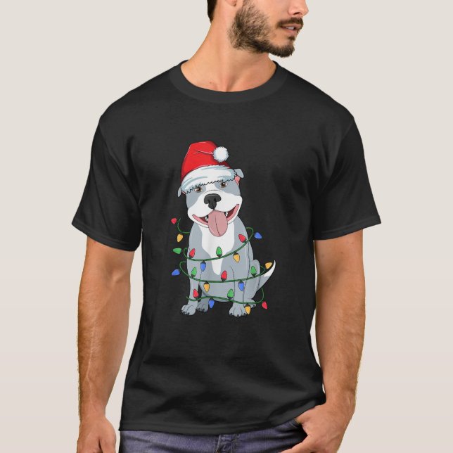Pitbull Christmas Tree Lights Kawaii Pitty Dog Lov T-Shirt (Front)