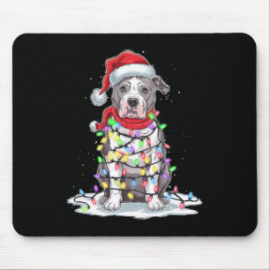 Pitbull Christmas Tree Santa Hat Lights Xmas Dog L Mouse Mat