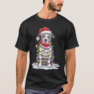 Pitbull Christmas Tree Santa Hat Lights Xmas Dog L T-Shirt