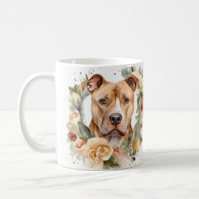 Pitbull Christmas Wreath Festive Pup Coffee Mug (Left)