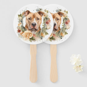 Pitbull Christmas Wreath Festive Pup Hand Fan