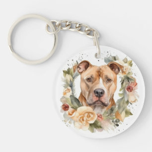 Pitbull Christmas Wreath Festive Pup Key Ring