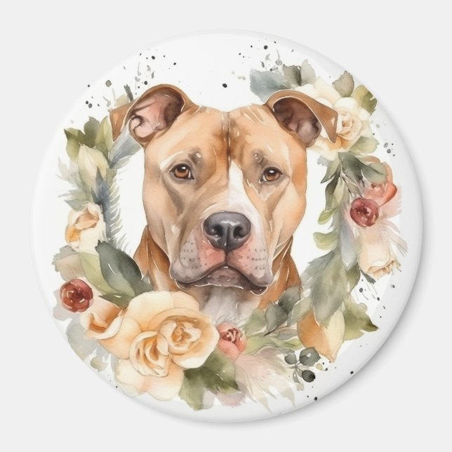 Pitbull Christmas Wreath Festive Pup Magnet (Front)