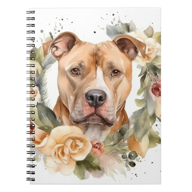 Pitbull Christmas Wreath Festive Pup Notebook (Front)