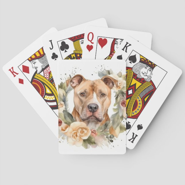 Pitbull Christmas Wreath Festive Pup Playing Cards (Back)