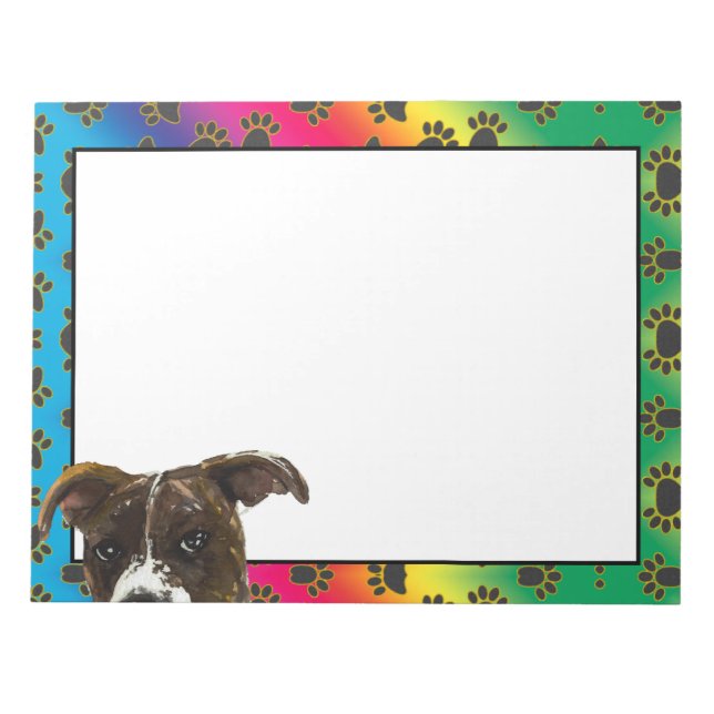 Pitbull colorful dog paw pattern  notepad (Front)
