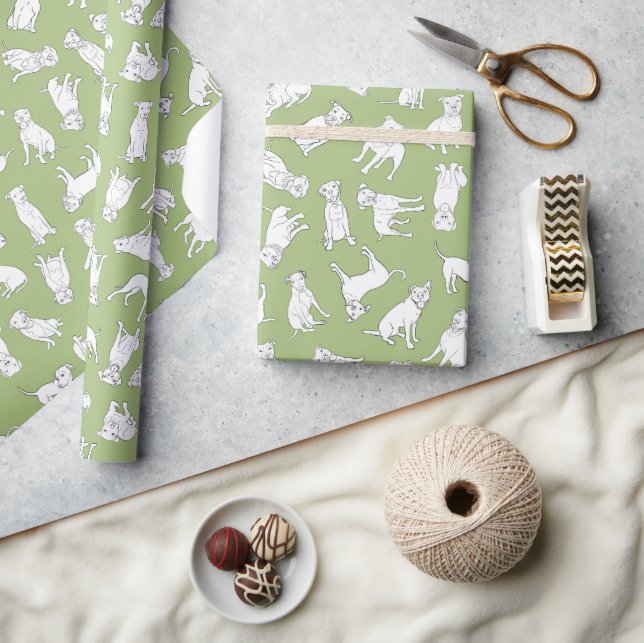 Pitbull Confetti sage green roll of Wrapping Paper (Crafts)