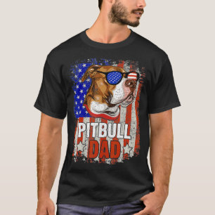 Pitbull Dad 4th Of July American Flag Glasses Dog T-Shirt