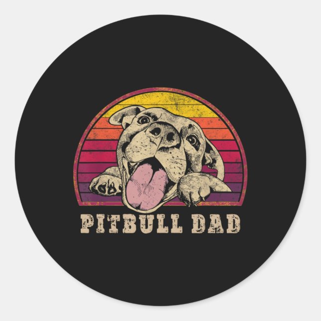 Pitbull Dad Smiling Pitbull On Classic Round Sticker (Front)
