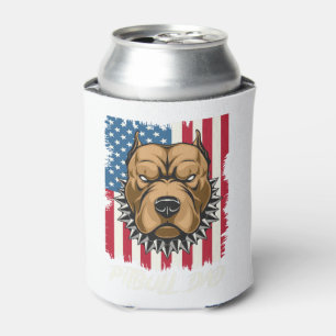 Pitbull Dad USA Flag Patriotic Fathers Day Gift Can Cooler