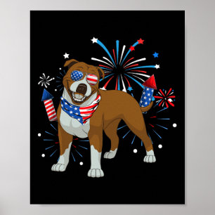 Pitbull Dog American Usa Flag 4th Of July Men Wome Poster
