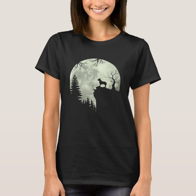 Pitbull Dog And Moon Howl In Forest Dog Halloween T-Shirt (Front)