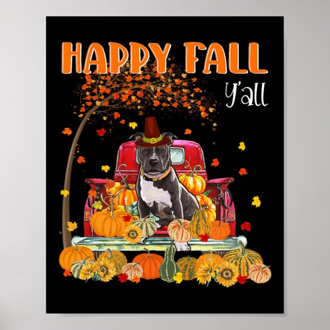 Pitbull Dog Autumn Fall Pumpkin Truck Mappe Thanks Poster (Front)
