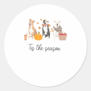 Pitbull Dog Autumn Fall Thanksgiving Tis The Seaso Classic Round Sticker