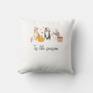 Pitbull Dog Autumn Fall Thanksgiving Tis The Seaso Cushion