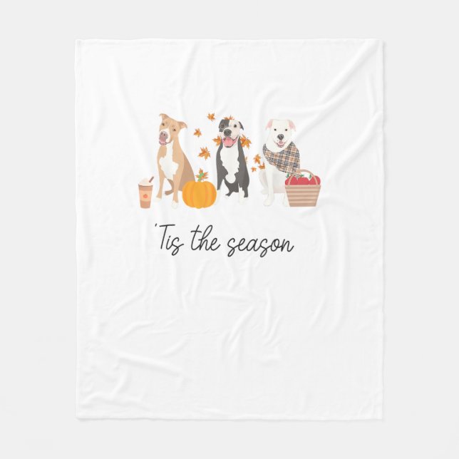Pitbull Dog Autumn Fall Thanksgiving Tis The Seaso Fleece Blanket (Front)