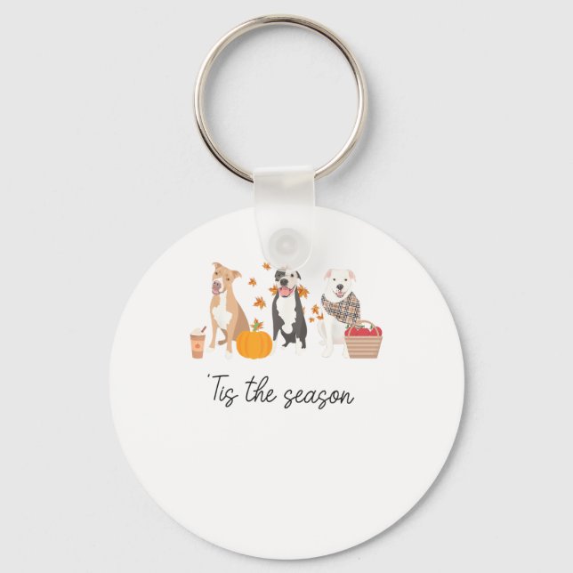Pitbull Dog Autumn Fall Thanksgiving Tis The Seaso Key Ring (Front)