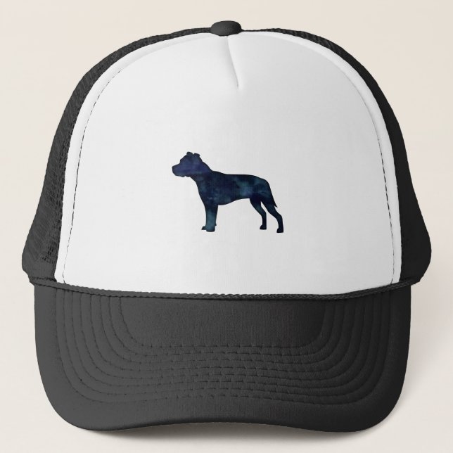 Pitbull Dog Breed Silhouette Black Watercolor Trucker Hat (Front)