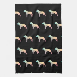 Pitbull Dog Breed Silhouette Geometric Pastel Tea Towel