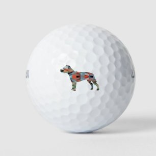 Pitbull Dog Breed Silhouette Geometric Plaid Golf Balls
