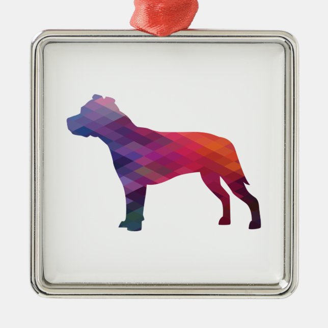 Pitbull Dog Breed Silhouette Geometric Purple Metal Tree Decoration (Front)