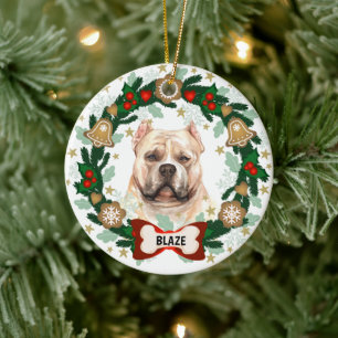 Pitbull Dog Christmas Cute Dog Cookie Wreath Ceramic Tree Decoration
