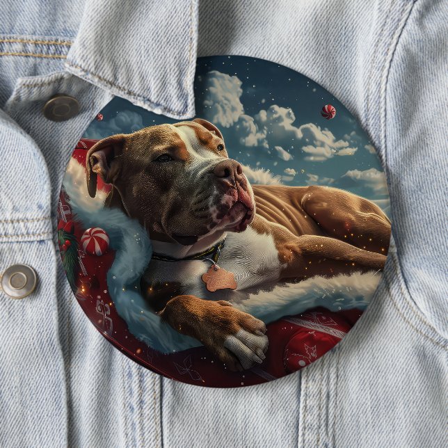 Pitbull Dog Christmas Festive 6 Cm Round Badge (In Situ)