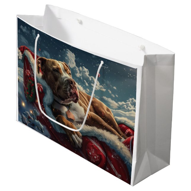 Pitbull Dog Christmas Festive Large Gift Bag (Front Angled)
