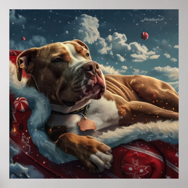 Pitbull Dog Christmas Festive Poster (Front)