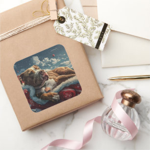 Pitbull Dog Christmas Festive Square Sticker