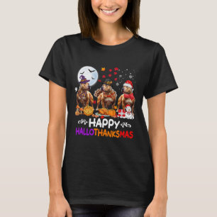 Pitbull Dog Christmas Happy Hallothankmas Thanksgi T-Shirt