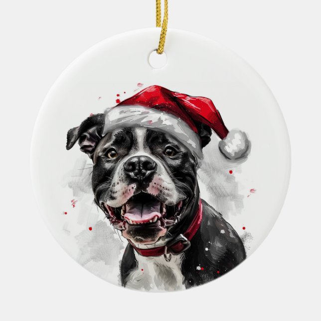 Pitbull Dog Christmas Personalized Ceramic Tree Decoration (Front)