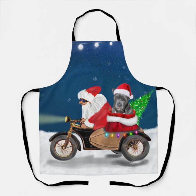 Pitbull Dog Christmas Santa Claus  Apron (Front)