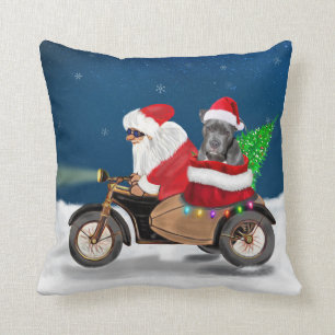 Pitbull Dog Christmas Santa Claus Cushion