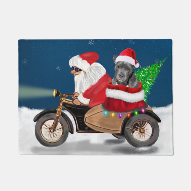 Pitbull Dog Christmas Santa Claus  Doormat (Front)
