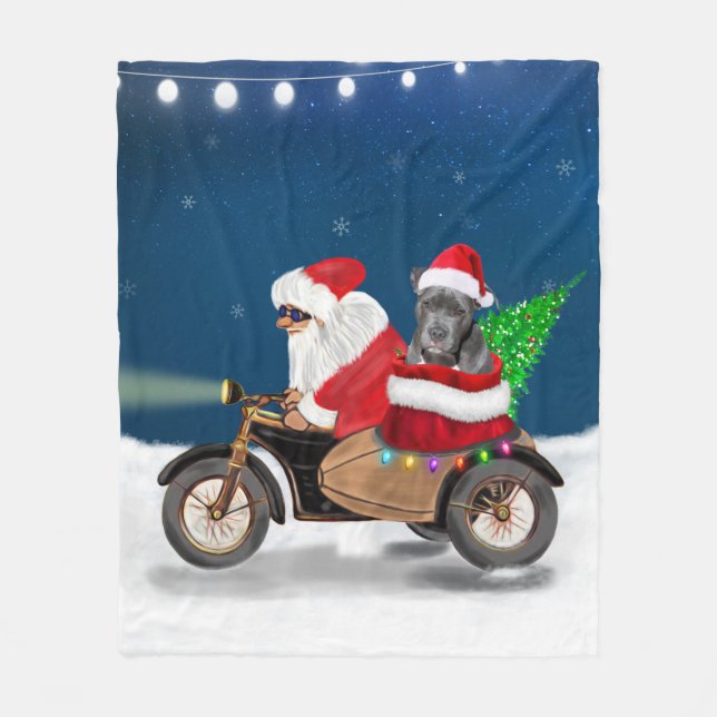Pitbull Dog Christmas Santa Claus  Fleece Blanket (Front)