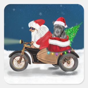 Pitbull Dog Christmas Santa Claus Square Sticker