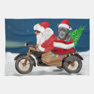 Pitbull Dog Christmas Santa Claus Tea Towel