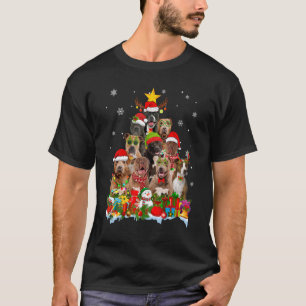 Pitbull Dog Christmas Tree Lights Xmas Santa Hat T-Shirt