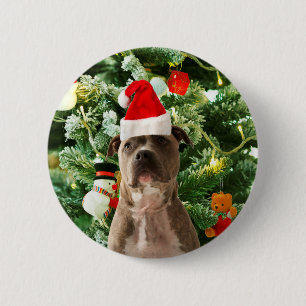 Pitbull Dog Christmas Tree Ornaments Snowman 6 Cm Round Badge