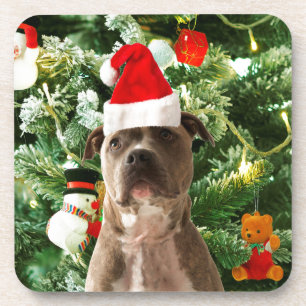 Pitbull Dog Christmas Tree Ornaments Snowman Coaster